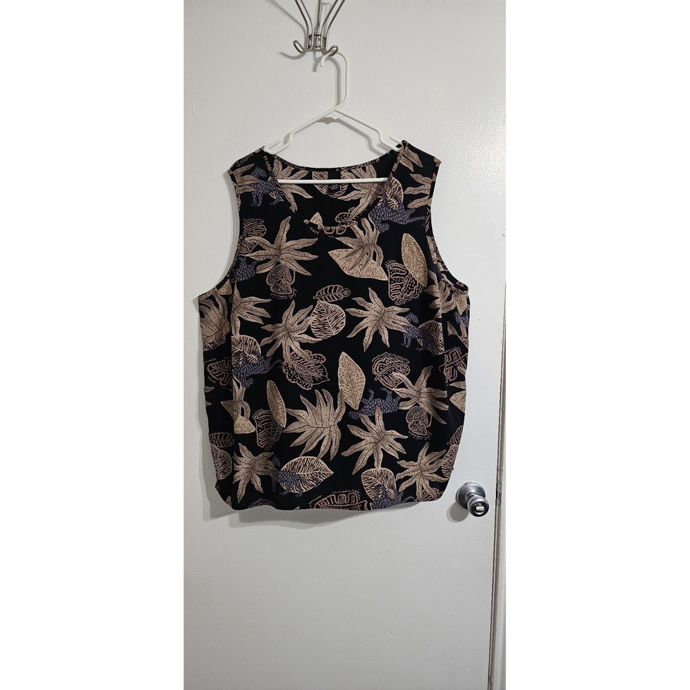 Catherines Women's Sleeveless‎ Tank Top Size 2X Black Beige Floral Boho Coastal